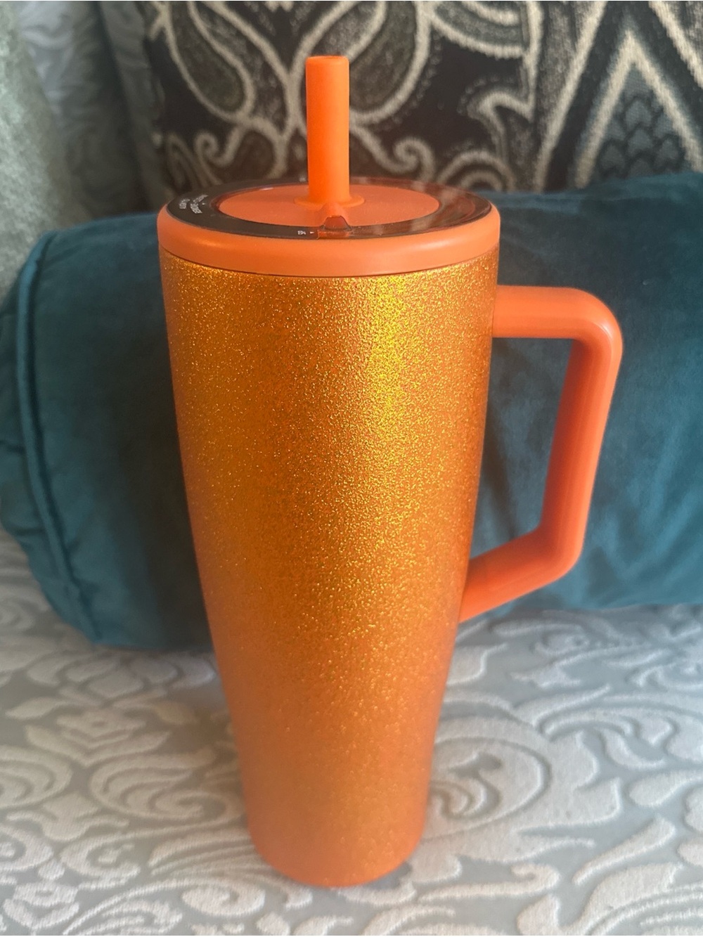 Brumate Limited Edition Orange Glitter Travel Tumbler with Handle and Straw - Picture 3 of 3